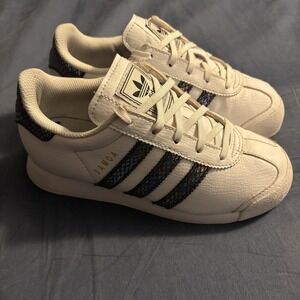 Adidas, Tennis Shoes, Youth,‎ Size 2 Samoa, Leather Lace Up White Purple Stripe